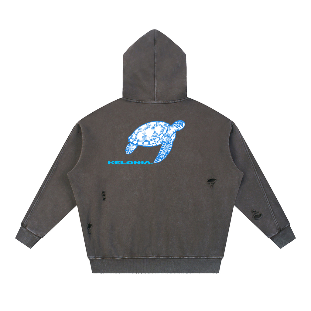 Snow Washed Distressed Panel Pocket Hoodie