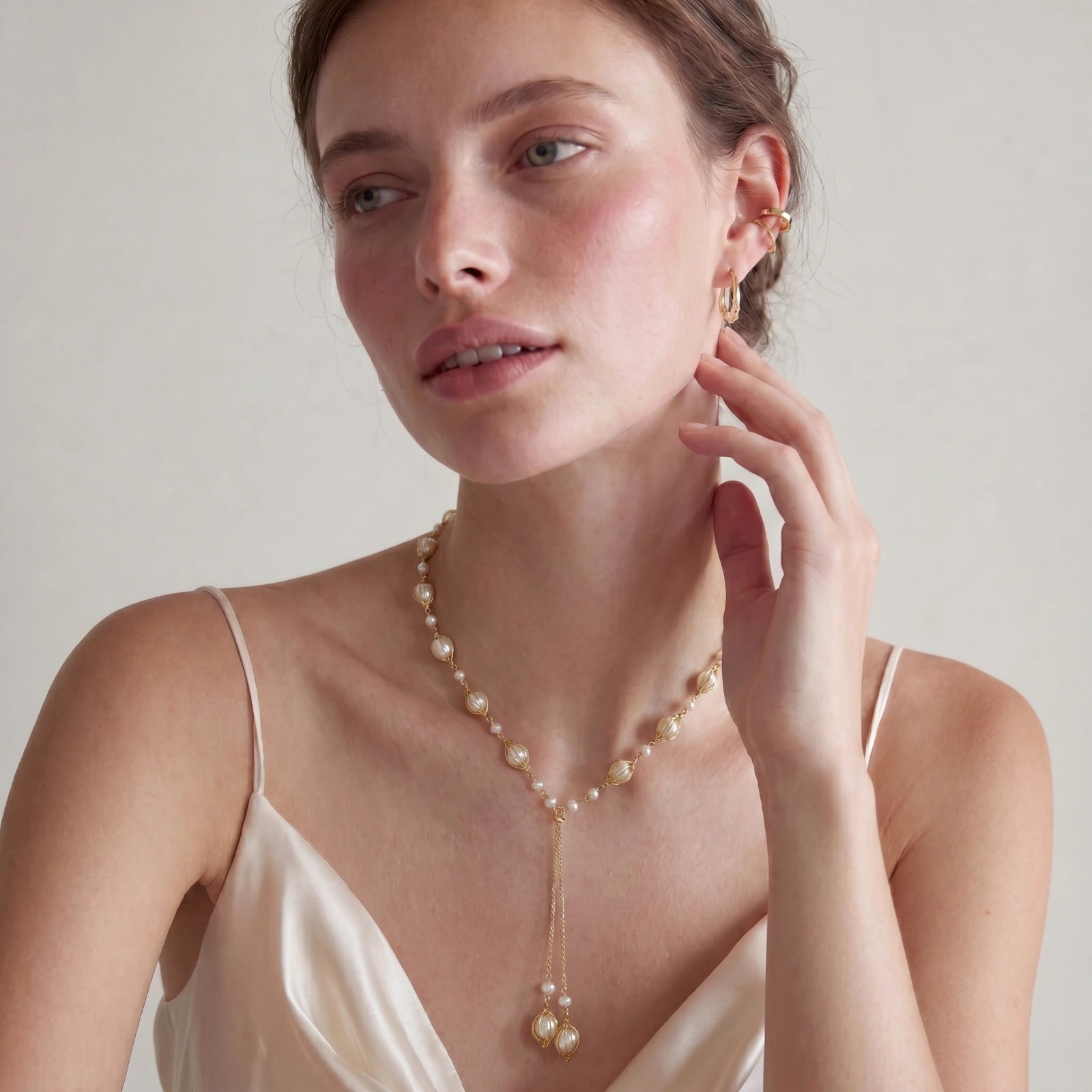 Lariat Perle Dorée