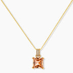 14K gold plated jewelry set featuring square champagne CZ stones with sparkling huggie earrings on cream background.