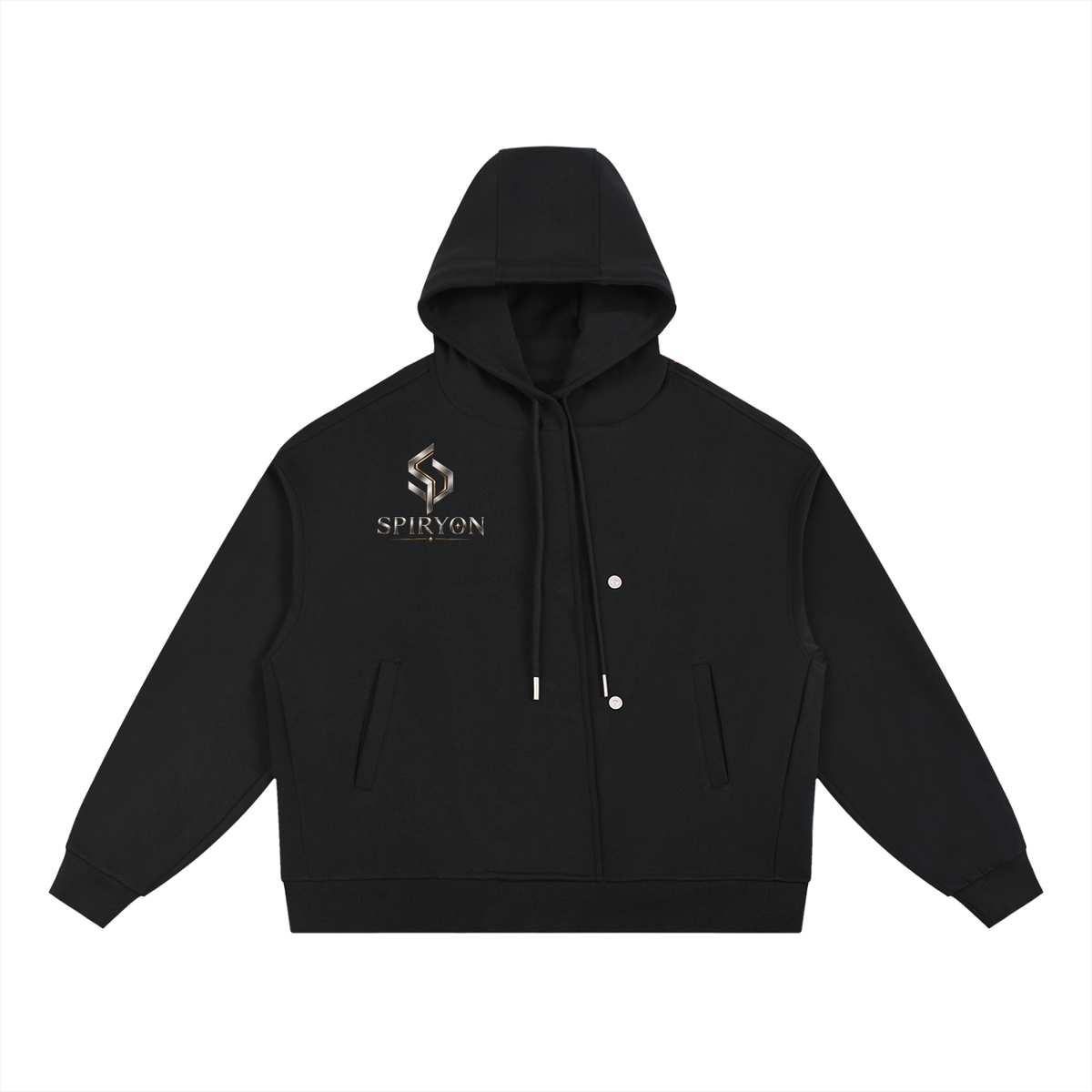Boxy Button Placket Hoodie
