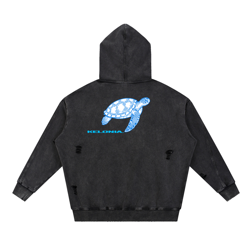 Snow Washed Distressed Panel Pocket Hoodie