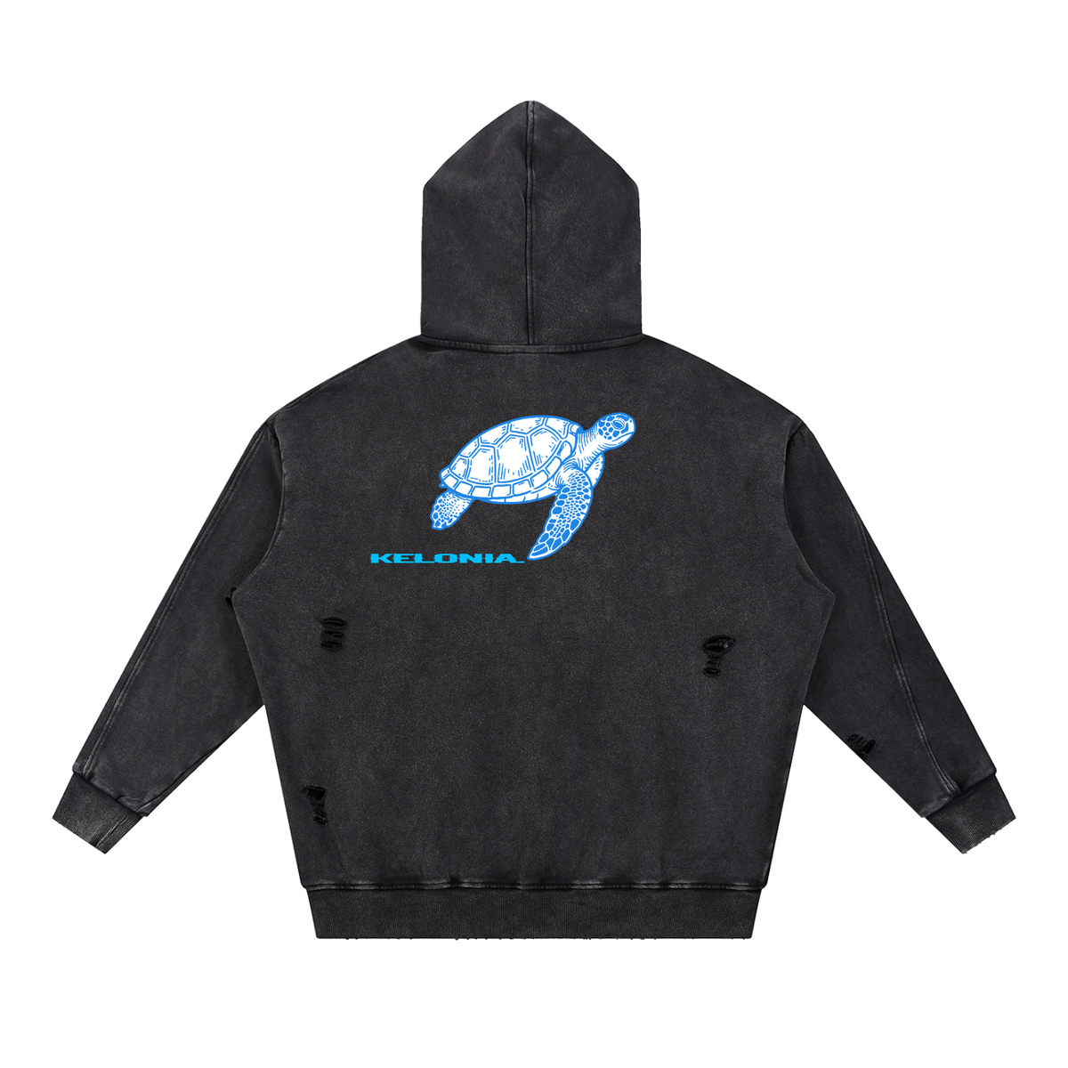 Snow Washed Distressed Panel Pocket Hoodie
