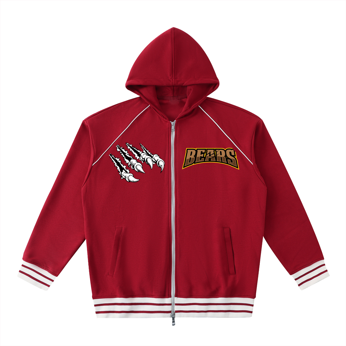 Striped Trim Zip-Up Hoodie