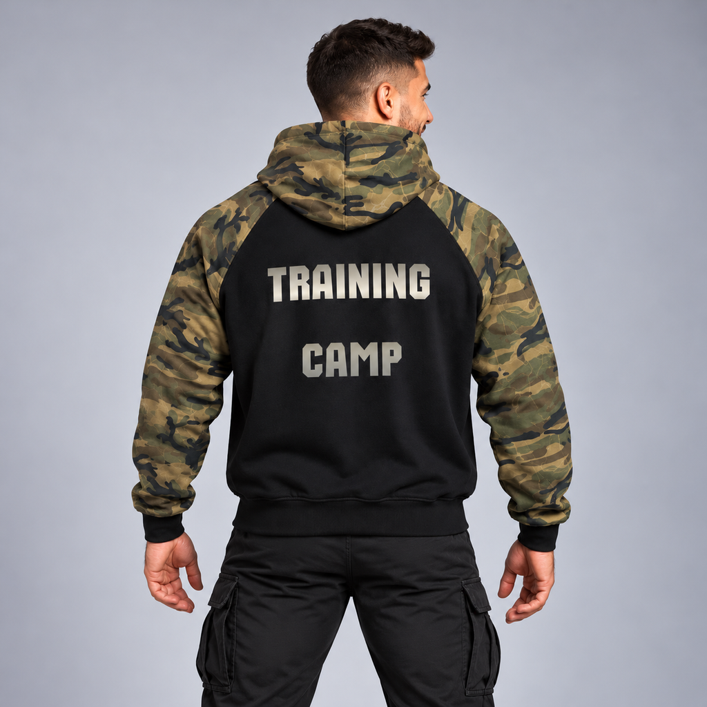 Unisex Camo-Splice Raglan Zip Hoodie