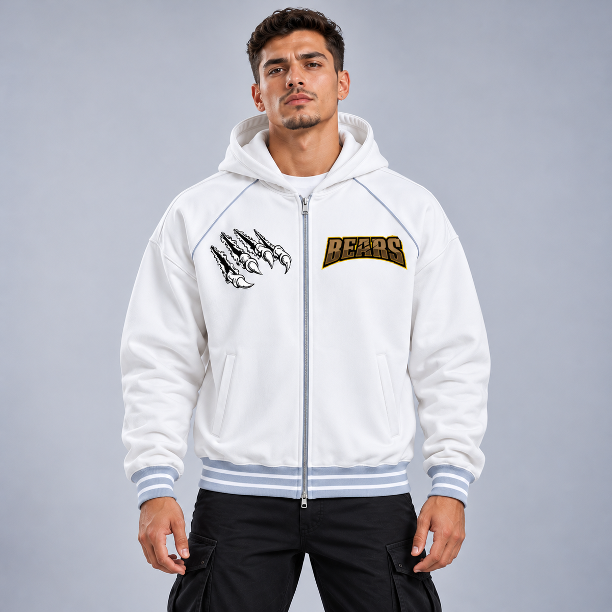 Striped Trim Zip-Up Hoodie