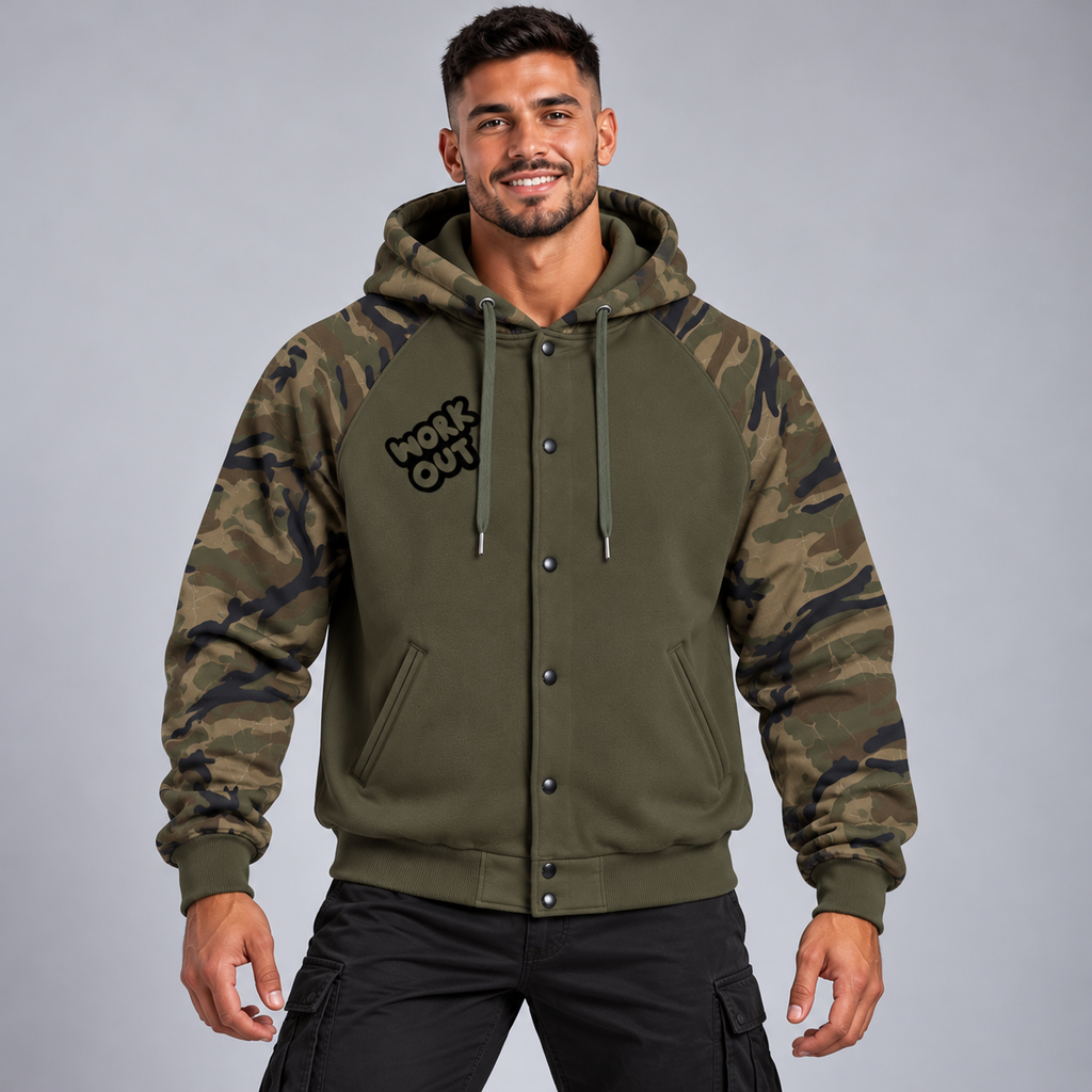 Unisex Camo-Splice Raglan Zip Hoodie