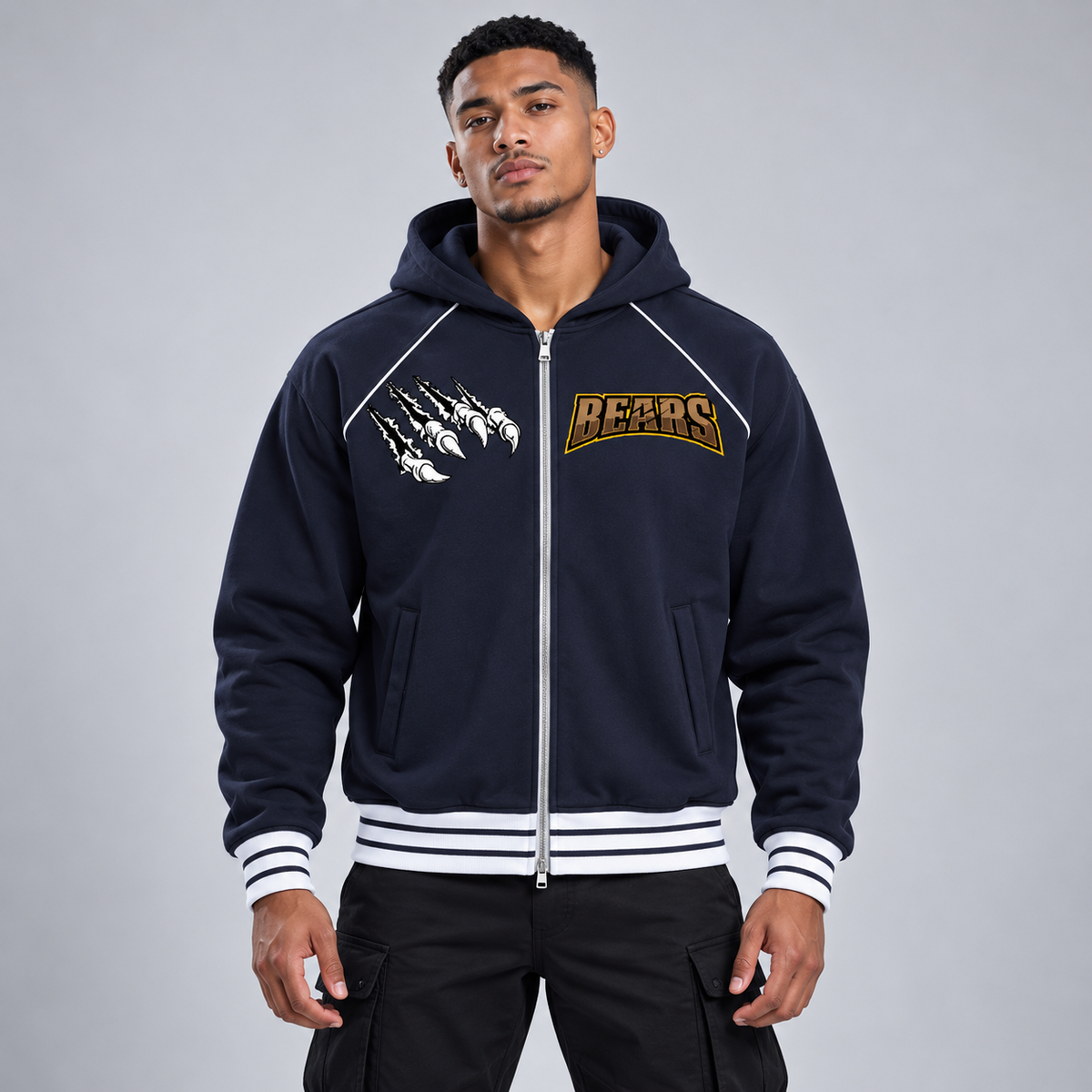 Striped Trim Zip-Up Hoodie