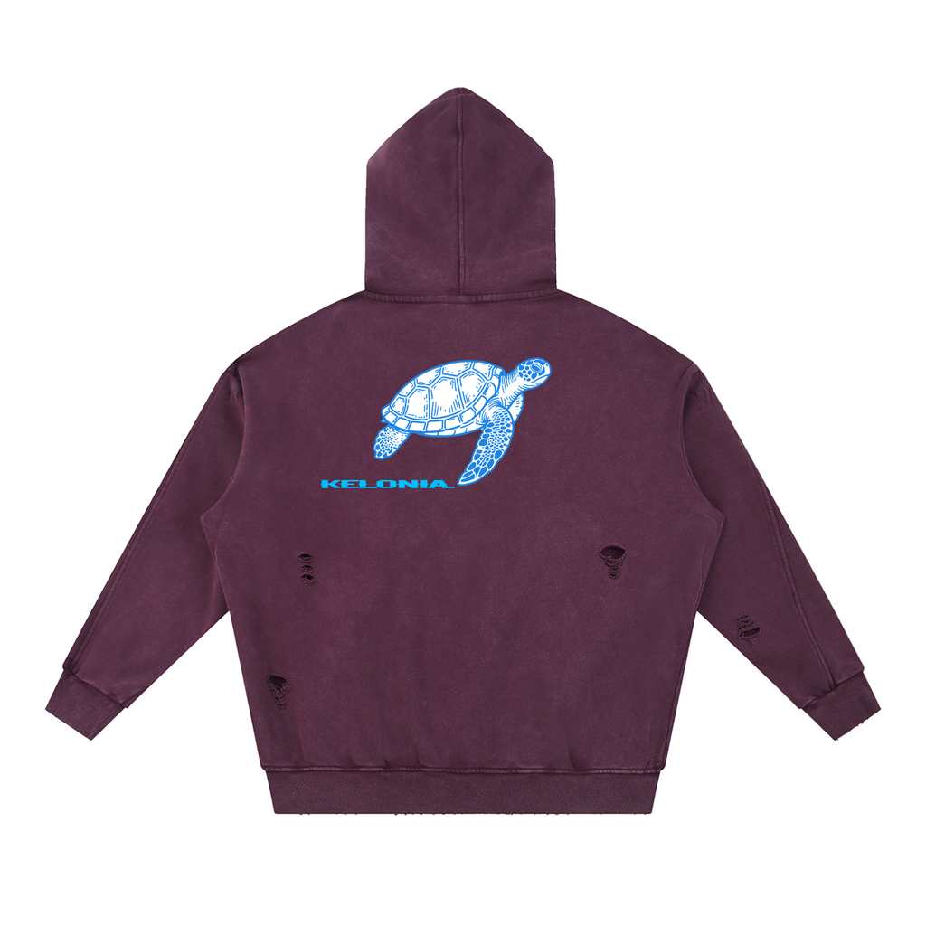 Snow Washed Distressed Panel Pocket Hoodie