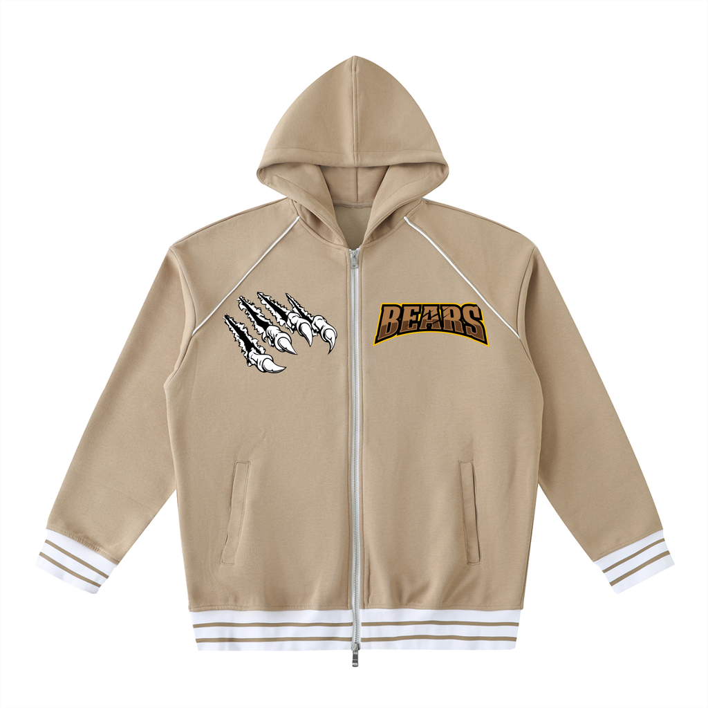 Striped Trim Zip-Up Hoodie