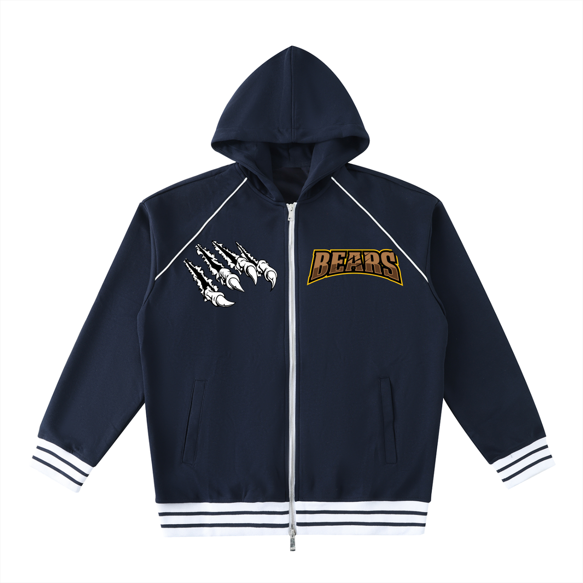 Striped Trim Zip-Up Hoodie
